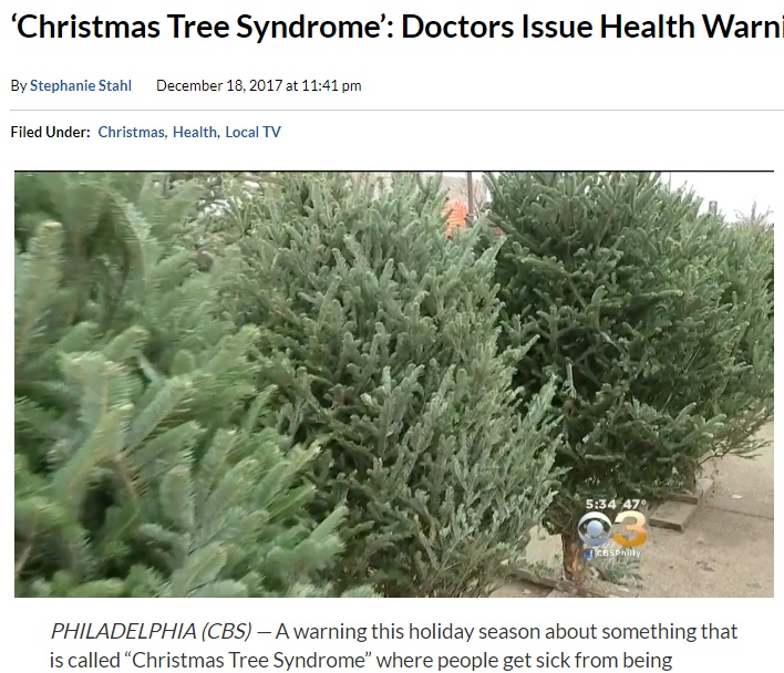 クリスマスツリーは無理せずフェイクで（画像は『CBS Philly　2017年12月18日付「‘Christmas Tree Syndrome’: Doctors Issue Health Warning For Real Tree Owners」』のスクリーンショット）