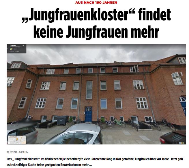 女性保護施設が閉鎖に至った理由が明らかに（画像は『BILD.de　2017年12月28日付「“Jungfrauenkloster” findet keine Jungfrauen mehr」（Google Maps）』のスクリーンショット）