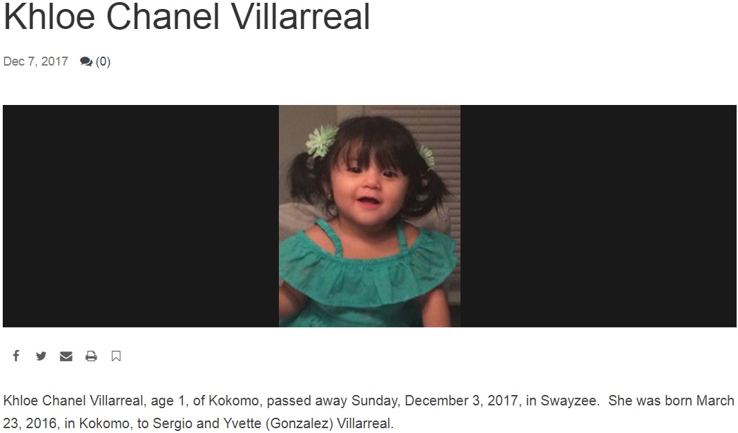 電動式シートで1歳児が圧迫死（画像は『kokomoperspective.com　2017年12月7日付「Khloe Chanel Villarreal」』のスクリーンショット）