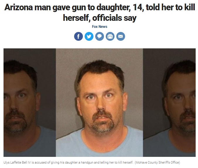 38歳狂気の父、娘にピストルを渡し…（画像は『Fox News　2017年12月6日付「Arizona man gave gun to daughter, 14, told her to kill herself, officials say」（Mohave County Sheriff’s Office）』のスクリーンショット）