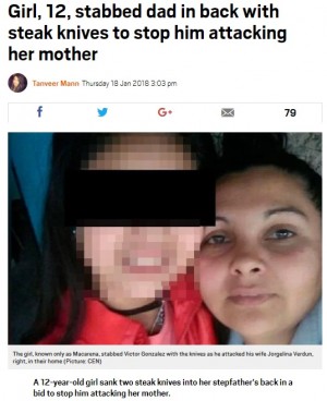 【海外発！Breaking News】母への激しいDV　見かねた12歳娘が父親の背を刃物で刺す（アルゼンチン）