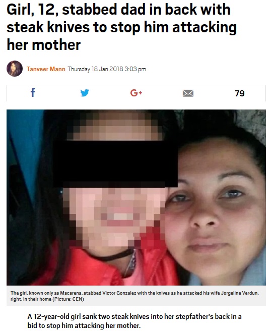 12歳少女が見るに見かねて…（画像は『Metro　2018年1月18日付「Girl, 12, stabbed dad in back with steak knives to stop him attacking her mother」（Picture: CEN）』のスクリーンショット）