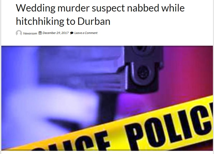 逃走するためヒッチハイクしたところ…（画像は『KZN WATCH　2017年12月29日付「Wedding murder suspect nabbed while hitchhiking to Durban」』のスクリーンショット）