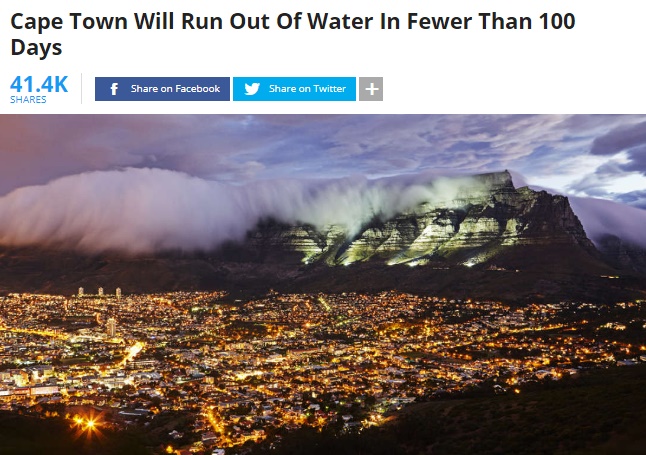 南ア・ケープタウン、4月にも水が完全に枯渇の可能性（画像は『IFLScience　2018年1月18日付「Cape Town Will Run Out Of Water In Fewer Than 100 Days」（A G Baxter/Shutterstock）』のスクリーンショット）