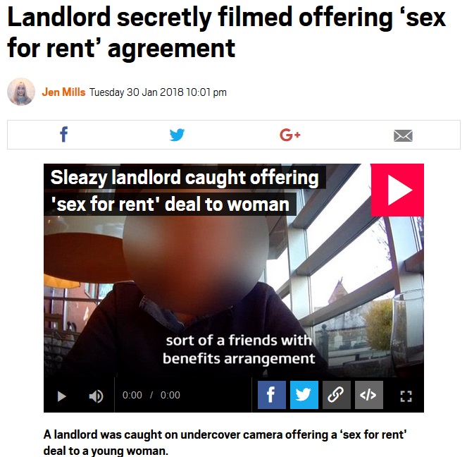 大家の男、借主となる女性にとんでもない交渉を…（画像は『Metro　2018年1月30日付「Landlord secretly filmed offering ‘sex for rent’ agreement」（Picture: ITV/Wales News）』のスクリーンショット）