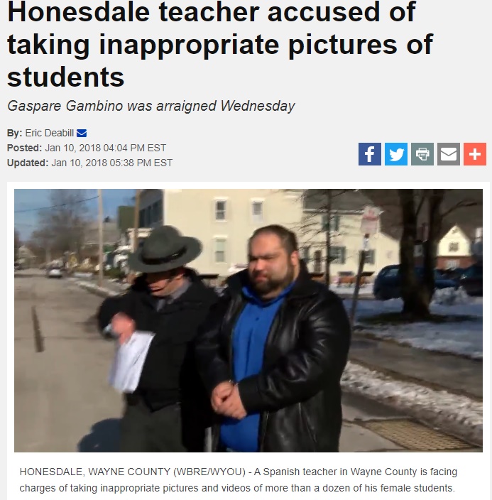 30代教諭（右）、貸与されたiPadに大量のわいせつ画像（画像は『PAHomepage　2018年1月10日付「Honesdale teacher accused of taking inappropriate pictures of students」』のスクリーンショット）