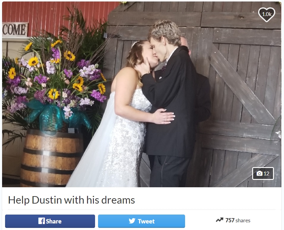末期がんの19歳男性、初恋の女性と式を挙げる（画像は『GoFundMe　2018年1月23日付「Help Dustin with his dreams」』のスクリーンショット）