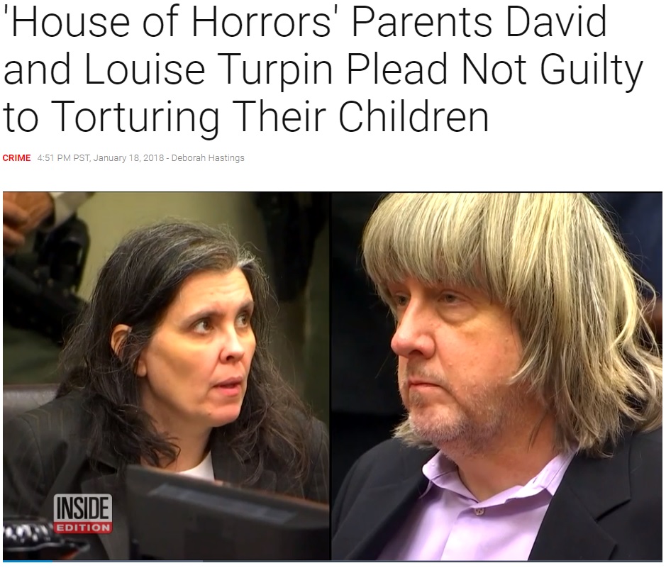 13人の我が子を監禁していた両親、虐待を否認（画像は『Inside Edition　2018年1月18日付「‘House of Horrors’ Parents David and Louise Turpin Plead Not Guilty to Torturing Their Children」』のスクリーンショット）