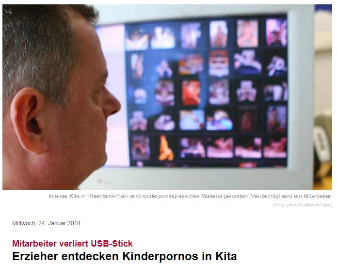 保育園にあったUSBから大量の児童ポルノが！（画像は『n-tv.de　2018年1月24日付「Erzieher entdecken Kinderpornos in Kita」（Foto: picture-alliance/ dpa）』のスクリーンショット）