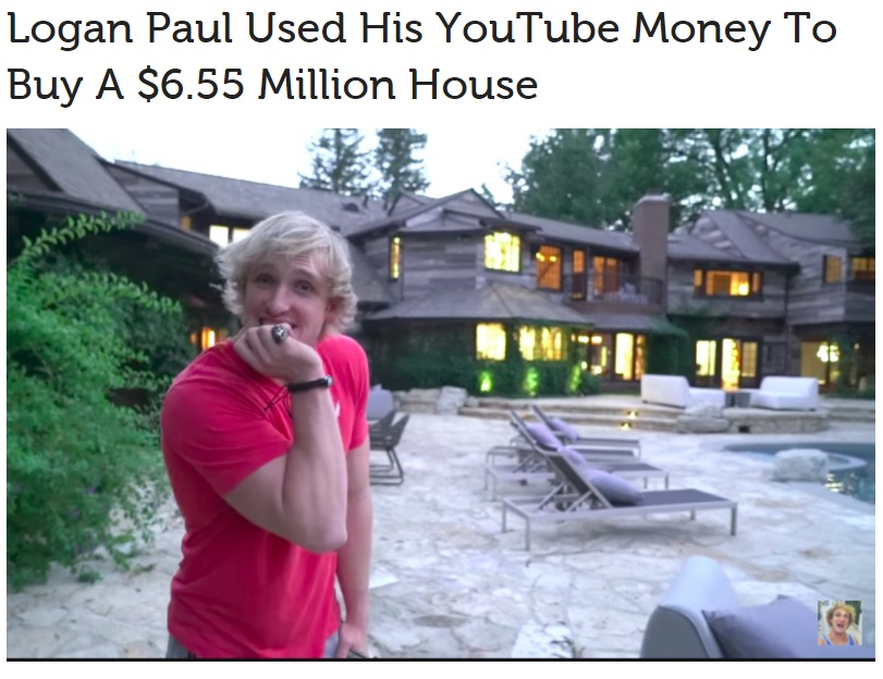 YouTuberローガン・ポールさん、LAでは豪邸購入も（画像は『Tubefilter　2017年10月27日付「Logan Paul Used His YouTube Money To Buy A ＄6.55 Million House」』のスクリーンショット）