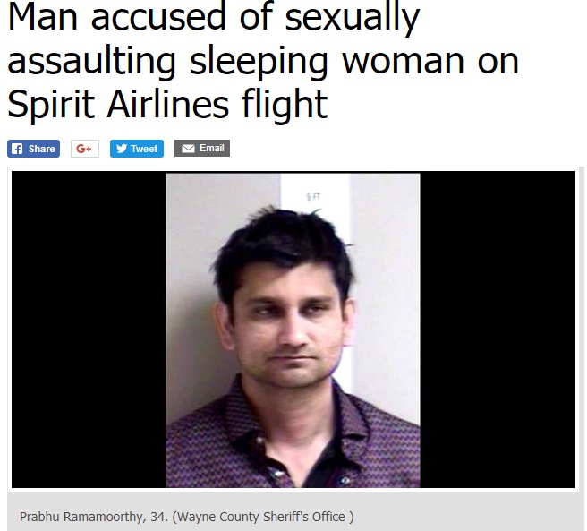 隣の座席の女性のブラを外し下腹部に触れた男（画像は『abc11.com　2018年1月5日付「Man accused of sexually assaulting sleeping woman on Spirit Airlines flight」（Wayne County Sheriff’s Office）』のスクリーンショット）