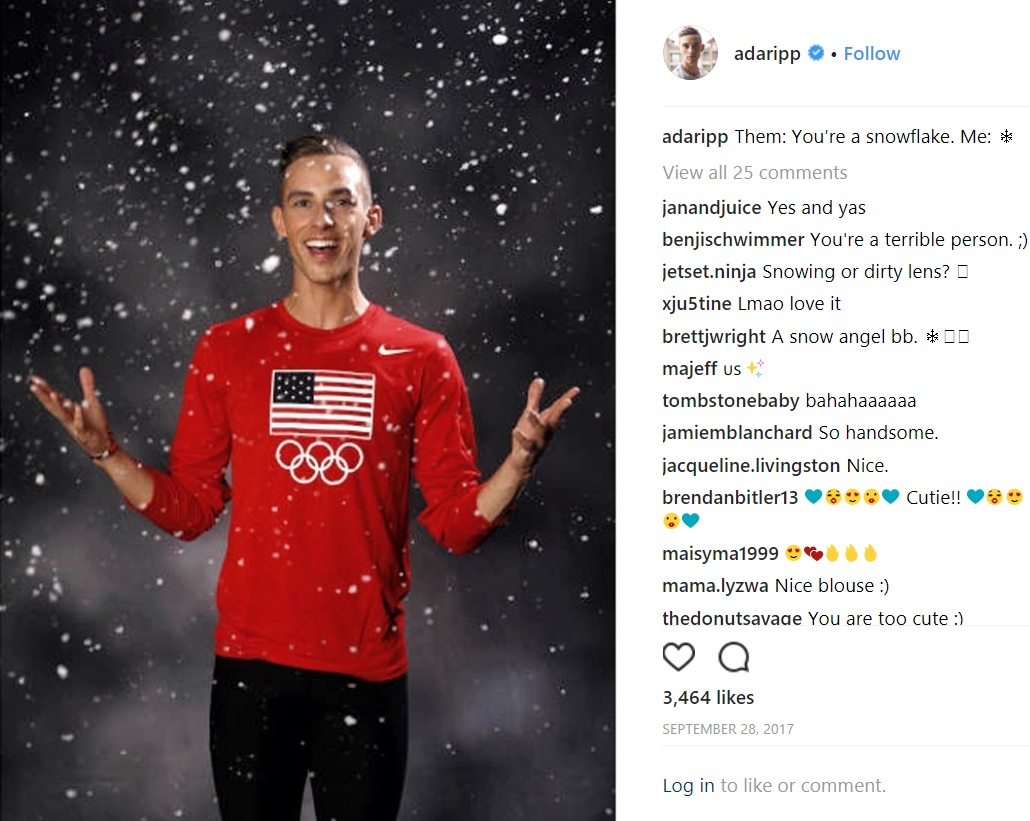 ショービズ界でも引っ張りだこのアダム・リッポン選手（画像は『Adam Rippon　2017年9月28日付Instagram「Them: You’re a snowflake.」』のスクリーンショット）