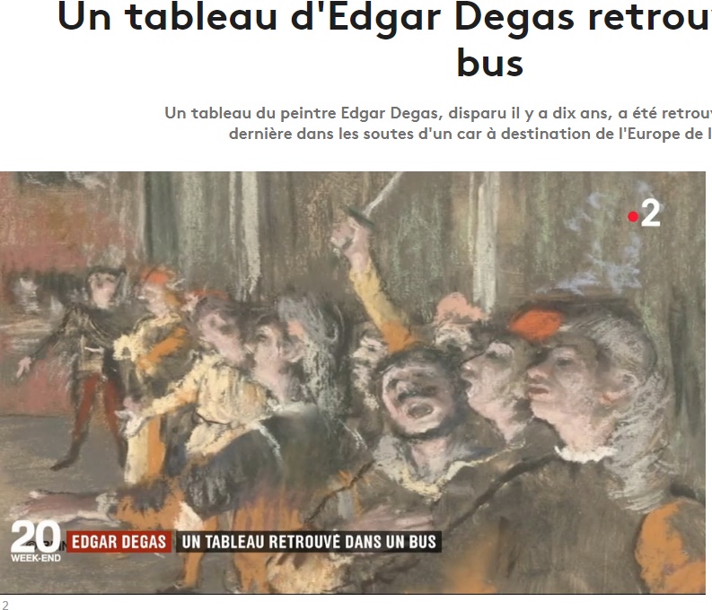 盗まれていたエドガー・ドガの作品が見つかる（画像は『Franceinfo　2018年2月23日付「Un tableau d’Edgar Degas retrouvé dans un bus」（FRANCE 2）』のスクリーンショット）