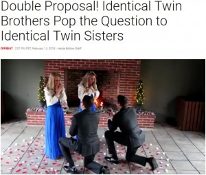 【海外発！Breaking News】双子兄弟が双子姉妹にWプロポーズ　結婚式も4人で一緒に（米）＜動画あり＞