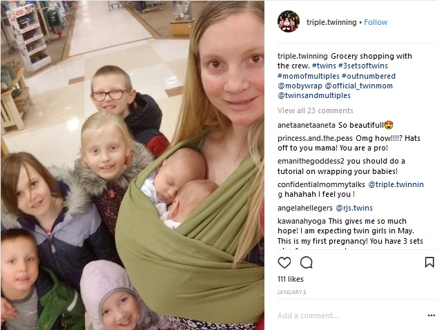 3組の双子を出産した7児の母親（画像は『Lang Gang　2018年1月3日付Instagram「Grocery shopping with the crew. ＃twins ＃3setsoftwins」』のスクリーンショット）