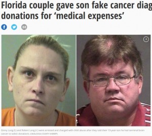 【海外発！Breaking News】「息子は末期の脳腫瘍、余命僅か」と偽り寄付金を集めた両親が逮捕（米）