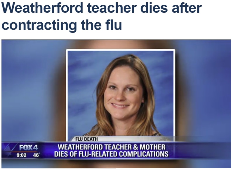 2児を遺して旅立ってしまった母親（画像は『Fox 4 News　2018年2月5日付「Weatherford teacher dies after contracting the flu」』のスクリーンショット）