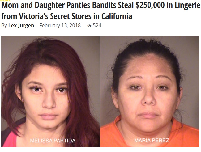 母親と娘が人気ランジェリーショップで万引き（画像は『Casey Anthony　2018年2月13日付「Mom and Daughter Panties Bandits Steal ＄250,000 in Lingerie from Victoria’s Secret Stores in California」』のスクリーンショット）