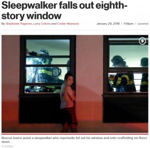 【海外発！Breaking News】目覚めたら窓の外　夢遊病の男性が8階窓から転落（米）