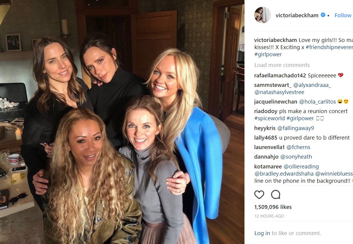 「スパイス・ガールズ」が再集結！（画像は『Victoria Beckham　2018年2月2日付Instagram「Love my girls!!! So many kisses!!! X Exciting x ＃friendshipneverends ＃girlpower」』のスクリーンショット）