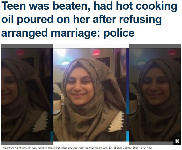 両親からあり得ない仕打ちを受けた16歳少女（画像は『Fox 5 NY　2018年3月25日付「Teen was beaten, had hot cooking oil poured on her after refusing arranged marriage: police」（Bexar County Sheriff’s Office）』のスクリーンショット）