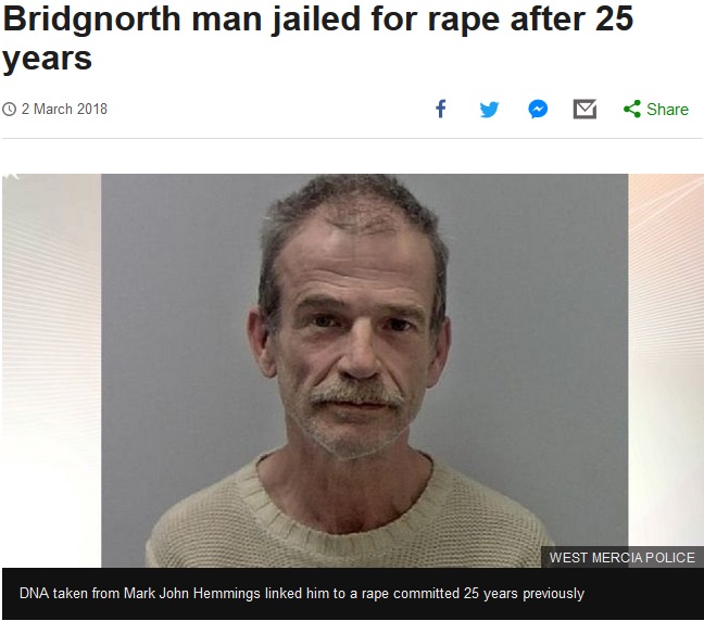警察犬を刺した男、25年前の性的暴行犯だった（画像は『BBC News　2018年3月2日付「Bridgnorth man jailed for rape after 25 years」（WEST MERCIA POLICE）』のスクリーンショット）