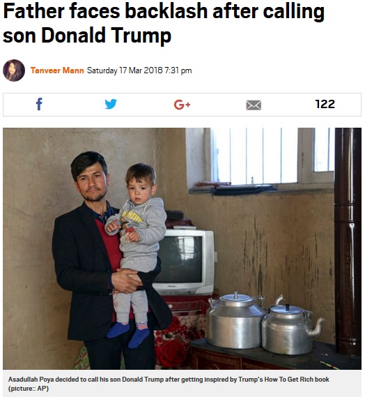 息子に「ドナルド・トランプ」と名付けた父親（画像は『Metro　2018年3月17日付「Father faces backlash after calling son Donald Trump」（picture：AP）』のスクリーンショット）