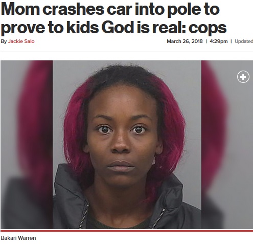 「I love God」と言いつつ車を故意に衝突させた母親（画像は『New York Post　2018年3月26日付「Mom crashes car into pole to prove to kids God is real: cops」（Gwinnett County Sheriff’s Office）』のスクリーンショット）