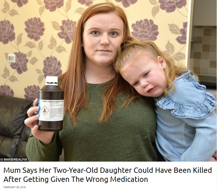 2歳娘に毒薬を処方された母親「必ず確認して」と呼びかける（画像は『real fix　2018年2月28日付「Mum Says Her Two-Year-Old Daughter Could Have Been Killed After Getting Given The Wrong Medication」』のスクリーンショット）