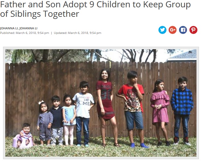 いつでも会える環境に喜ぶ9人きょうだい（画像は『NBC4 WCMH　2018年3月6日付「Father and Son Adopt 9 Children to Keep Group of Siblings Together」』のスクリーンショット）