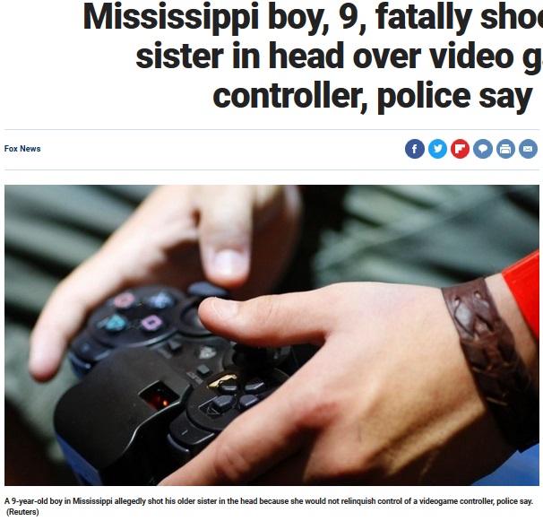 ゲームのコントローラーめぐり弟が姉を射殺（画像は『Fox News　2018年3月19日付「Mississippi boy, 9, fatally shoots teen sister in head over video game controller, police say」（Reuters）』のスクリーンショット）