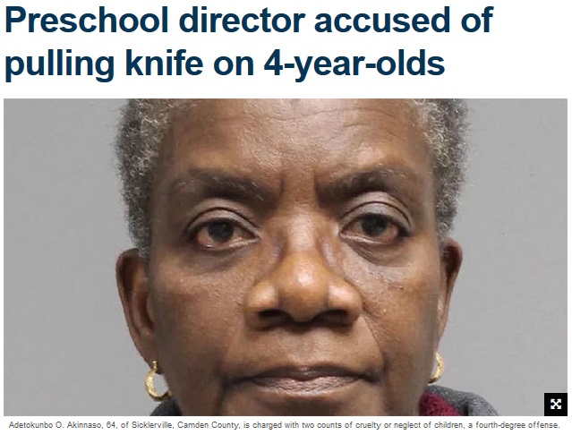4歳児をナイフで脅した保育園理事（画像は『Fox 5 NY　2018年3月15日付「Preschool director accused of pulling knife on 4-year-olds」』のスクリーンショット）
