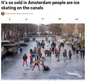 【海外発！Breaking News】アムステルダムで運河がスケートリンクに　厳しい寒波が続くヨーロッパ