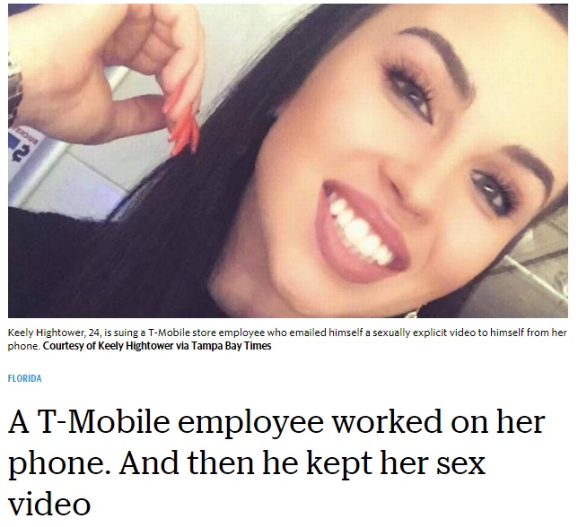携帯電話、ショップの店員に預けっぱなしはNG！（画像は『Miami Herald　2018年3月2日付「A T-Mobile employee worked on her phone. And then he kept her sex video」（Courtesy of Keely Hightower via Tampa Bay Times）』のスクリーンショット）