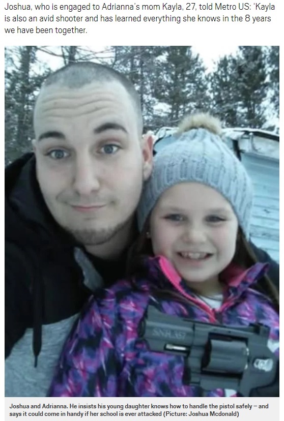 6歳娘に銃を買い与えた父親（画像は『Metro　2018年3月22日付「Dad buys daughter, 6, gun so she can shoot back if her school is ever attacked」（Picture: Joshua Mcdonald）』のスクリーンショット）