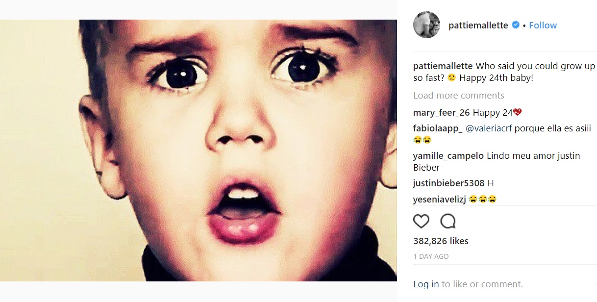 母パティさんが投稿した幼い頃のジャスティン（画像は『Pattie Mallette　2018年3月1日付Instagram「Who said you could grow up so fast? Happy 24th baby!」』のスクリーンショット）