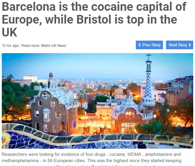 バルセロナの若者の間で流行るコカイン（画像は『Topix Spain　2018年3月10日付「Barcelona is the cocaine capital of Europe, while Bristol is top in the UK」』のスクリーンショット）
