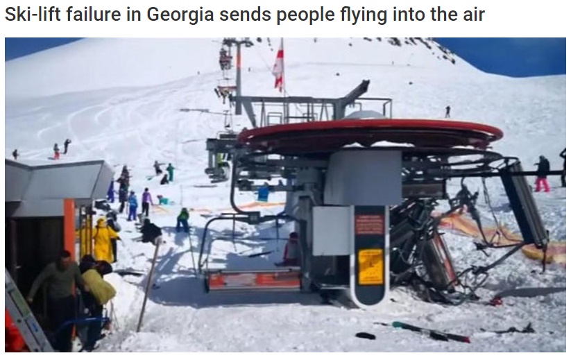 ジョージアのスキー場でリフトが暴走する事故　しかし政府は…!?（画像は『WDBJ7　2018年3月16日付「Ski-lift failure in Georgia sends people flying into the air」（CBS News/WTKR）』のスクリーンショット）