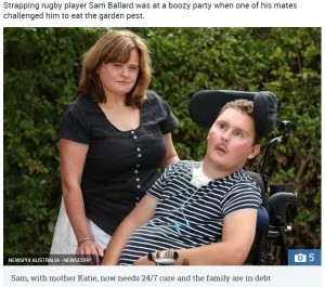 【海外発！Breaking News】ナメクジを飲み込むチャレンジで、19歳ラガーマンが四肢麻痺に（豪）