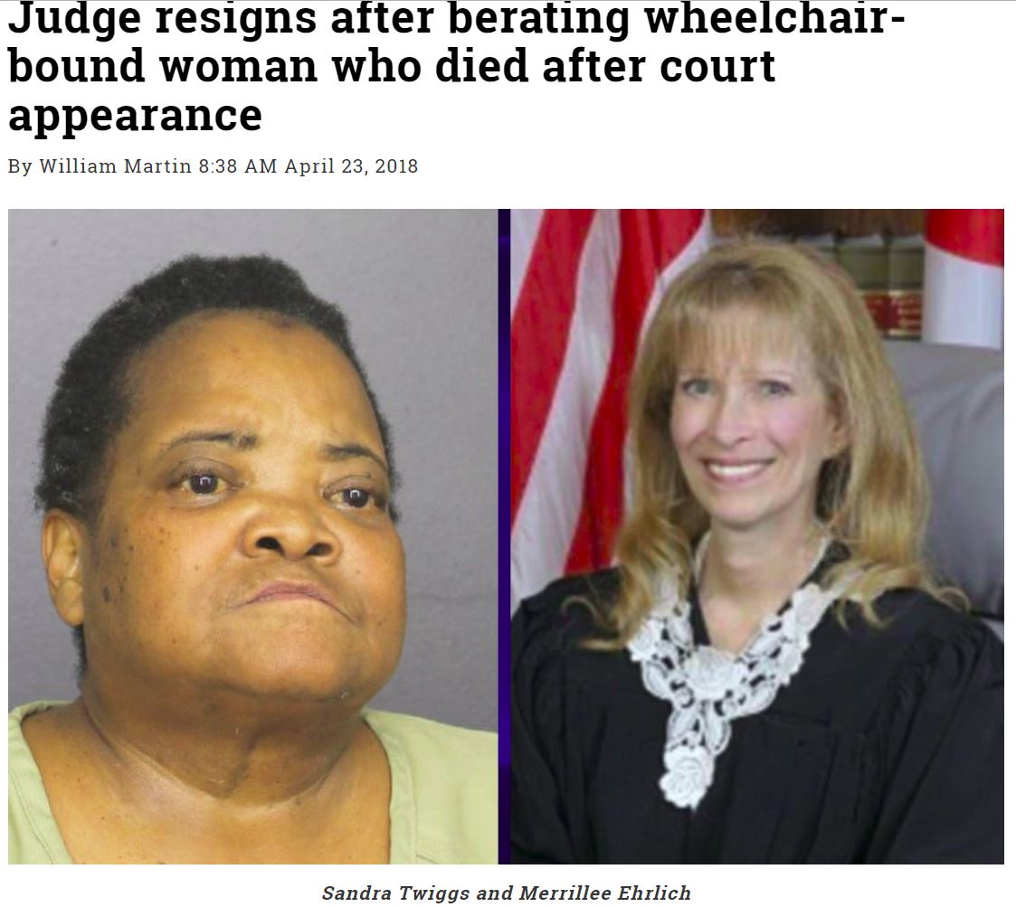 女性判事、重病を患っている容疑者の訴えを無視して死なせる（画像は『WorldWideWeirdNews.com　2018年4月23日付「Judge resigns after berating wheelchair-bound woman who died after court appearance」』のスクリーンショット）