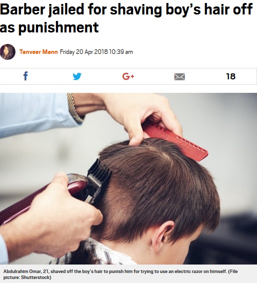 少年の頭を許可なく丸刈りにした理髪店の男に懲役刑（画像は『Metro　2018年4月20日付「Barber jailed for shaving boy’s hair off as punishment」（File picture: Shutterstock）』のスクリーンショット）