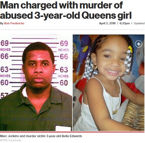 母親と同居の男（左）に虐待され死亡した女児（画像は『New York Post　2018年4月3日付「Man charged with murder of abused 3-year-old Queens girl」（NYPD; Facebook）』のスクリーンショット）