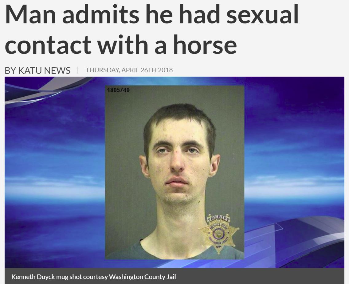 ホームレスが馬に性的暴行（画像は『WTGS Fox 28　2018年4月26日付「Man admits he had sexual contact with a horse」（courtesy: Washington County Jail）』のスクリーンショット）