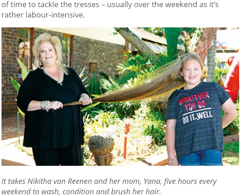 1.4メートルのブロンドヘアが自慢の少女（画像は『Parent24　2018年3月27日付「Homegrown Rapunzel: Meet the Pretoria schoolgirl with 1,4m-long hair」』のスクリーンショット）