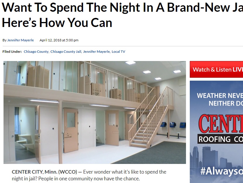 米ミネソタ州で刑務所が意外な企画（画像は『WCCO CBS Minnesota　2018年4月12日付「Want To Spend The Night In A Brand-New Jail? Here’s How You Can」』のスクリーンショット）