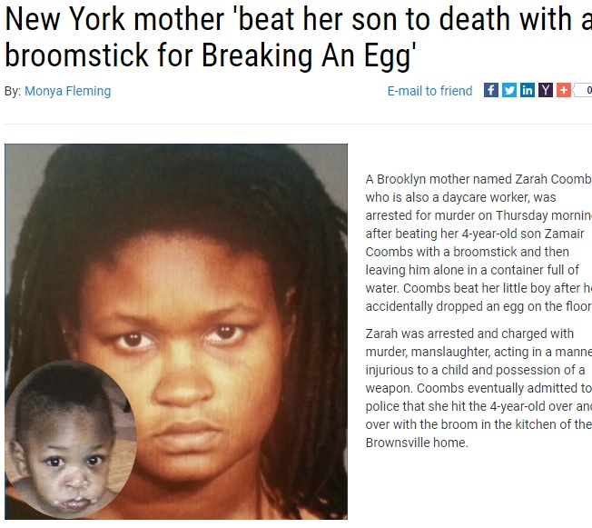 生卵を床に落とした4歳児、母親に撲殺される（画像は『Dallasblack.com　2017年2月1日付「New York mother ‘beat her son to death with a broomstick for Breaking An Egg’」』のスクリーンショット）