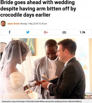 【海外発！Breaking News】ワニに腕を食いちぎられた女性　5日後に予定通り花嫁に（ジンバブエ）
