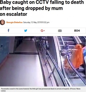 【海外発！Breaking News】エスカレーターで母親の腕から滑り落ちた女児、3階下へ転落死（印）