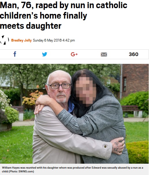 62年後、初めて実の娘に会った76歳男性（画像は『Metro　2018年5月6日付「Man, 76, raped by nun in catholic children’s home finally meets daughter」（Photo: SWNS.com）』のスクリーンショット）