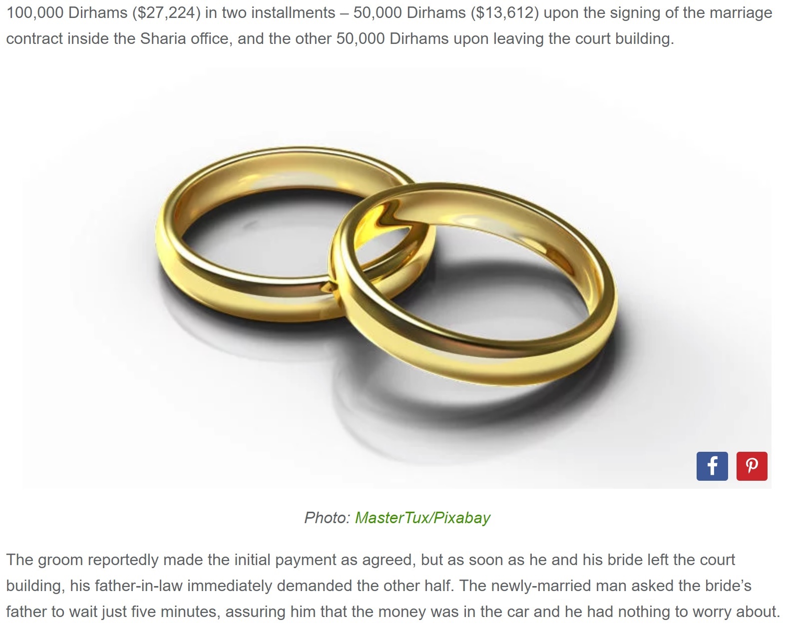 ドバイのカップル、結婚して15分後に離婚（画像は『Oddity Central 2018年5月28日付「Shortest Marriage Ever? Man Divorces Wife Less Than 15 Minutes After Marrying Her」（Photo: MasterTux/Pixabay）』のスクリーンショット）